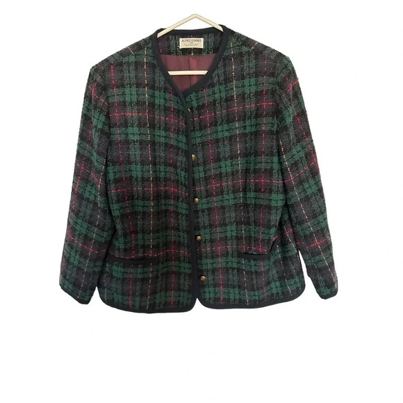 Alfred Dunner Women's Green Multi Long Sleeve Wool Plaid Tweed Blazer Size 38 - Picture 1 of 5